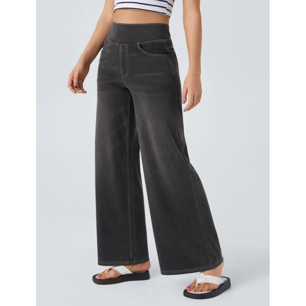 NWT Halara Flex High Waisted Pockets Baggy Wide Leg Washed Casual Jeans Medium